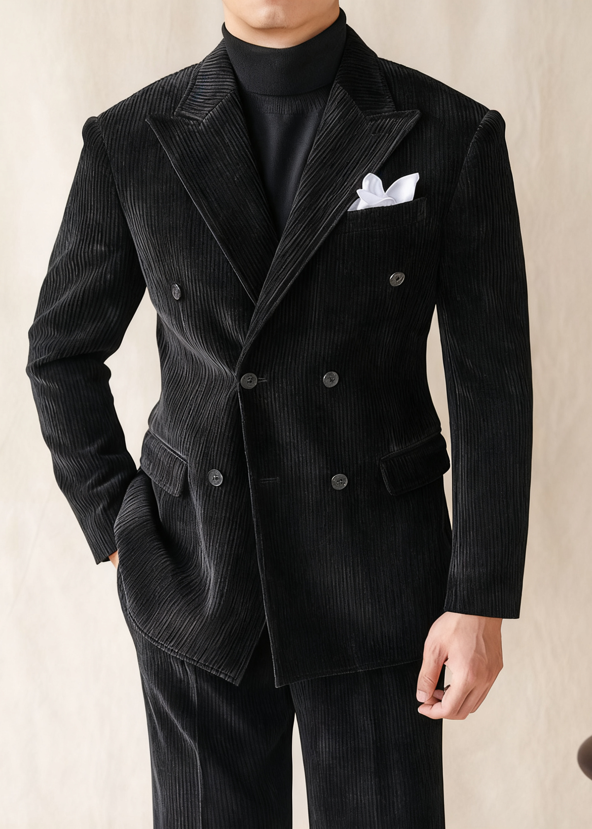 HUGO LAURENT™ | Naples Men’s Double-Breasted Corduroy Suit Jacket