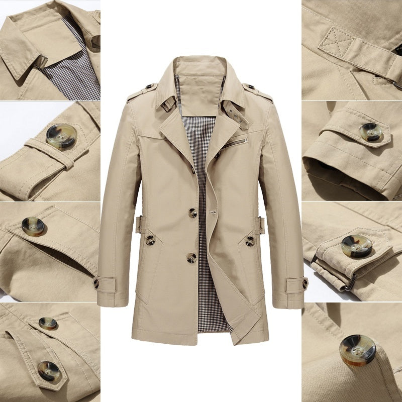 HUGO LAURENT™ | Men's Long Button-Front Trenchcoat