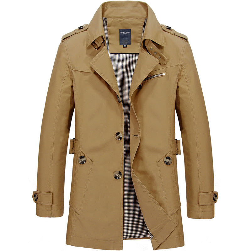 HUGO LAURENT™ | Men's Long Button-Front Trenchcoat