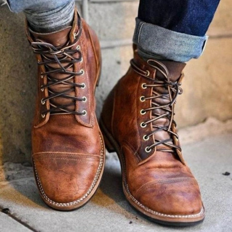HUGO LAURENT™ | Distressed Leather Lace-Up Work Boots