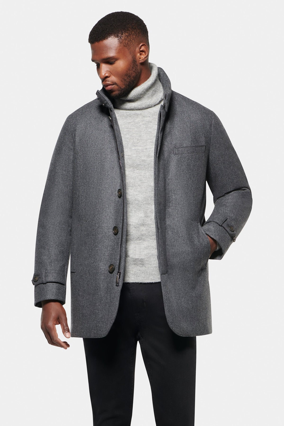 HUGO LAURENT™ | Slim Hooded Stretch Car Coat, Charcoal