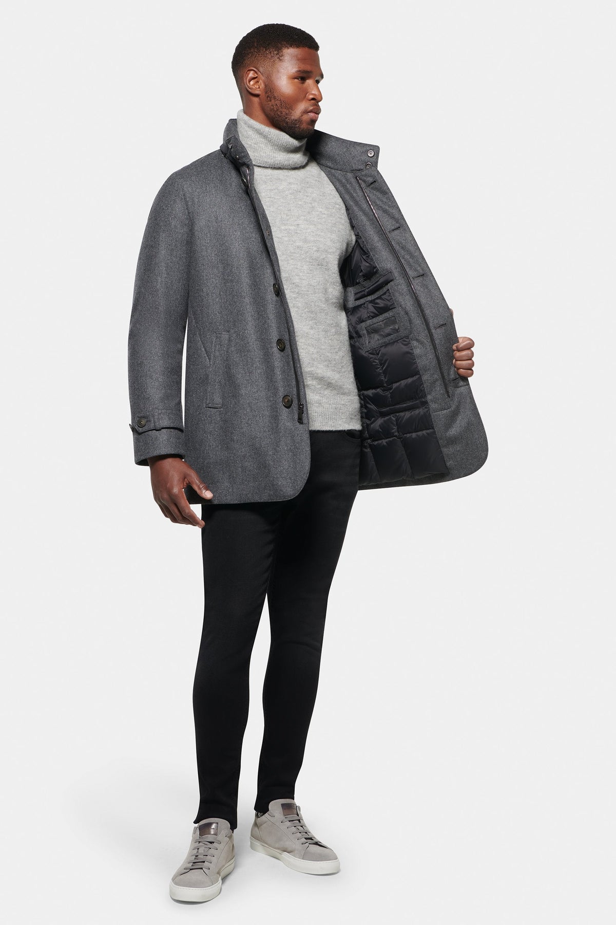 HUGO LAURENT™ | Slim Hooded Stretch Car Coat, Charcoal