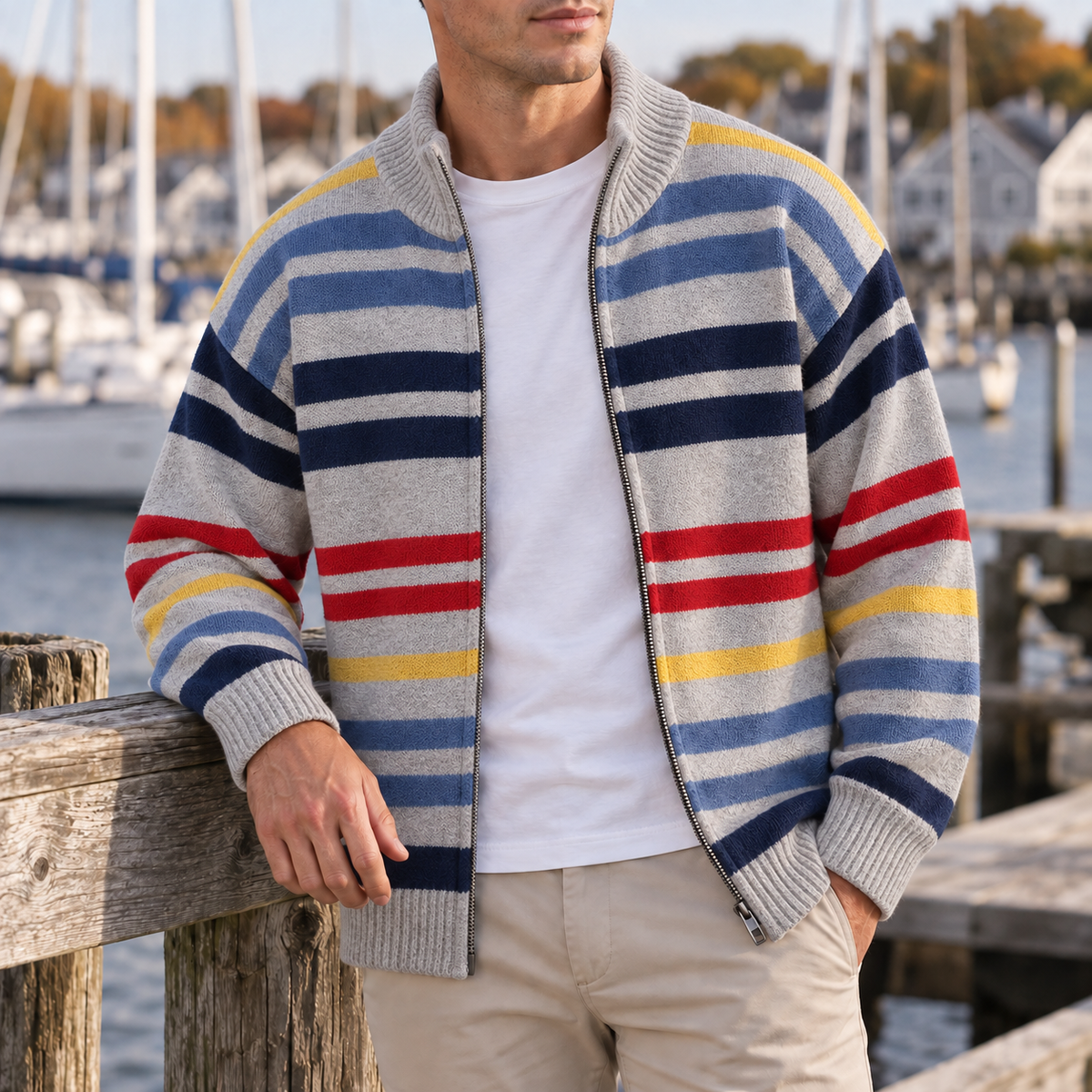 HUGO LAURENT™ | Emmett Striped Zip Cardigan