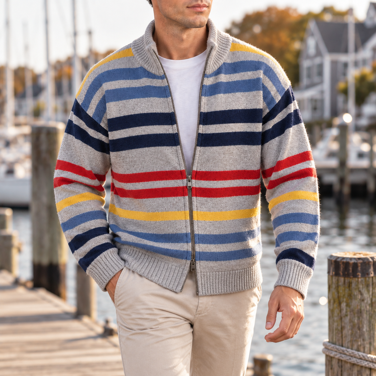 HUGO LAURENT™ | Emmett Striped Zip Cardigan