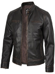 HUGO LAURENT™ | Men’s Rub Off Dark Brown Leather Jacket