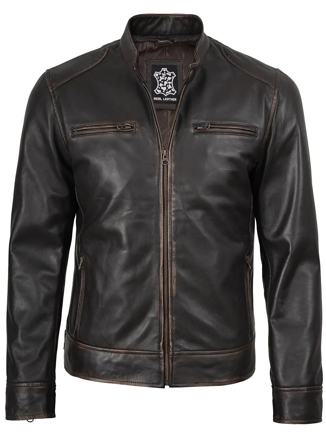 HUGO LAURENT™ | Men’s Rub Off Dark Brown Leather Jacket