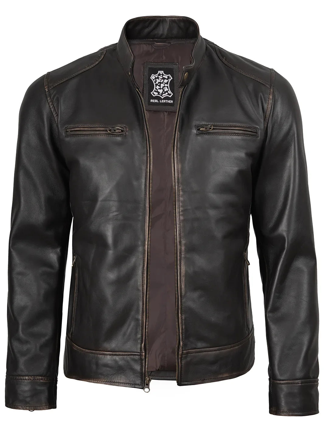 HUGO LAURENT™ | Men’s Rub Off Dark Brown Leather Jacket