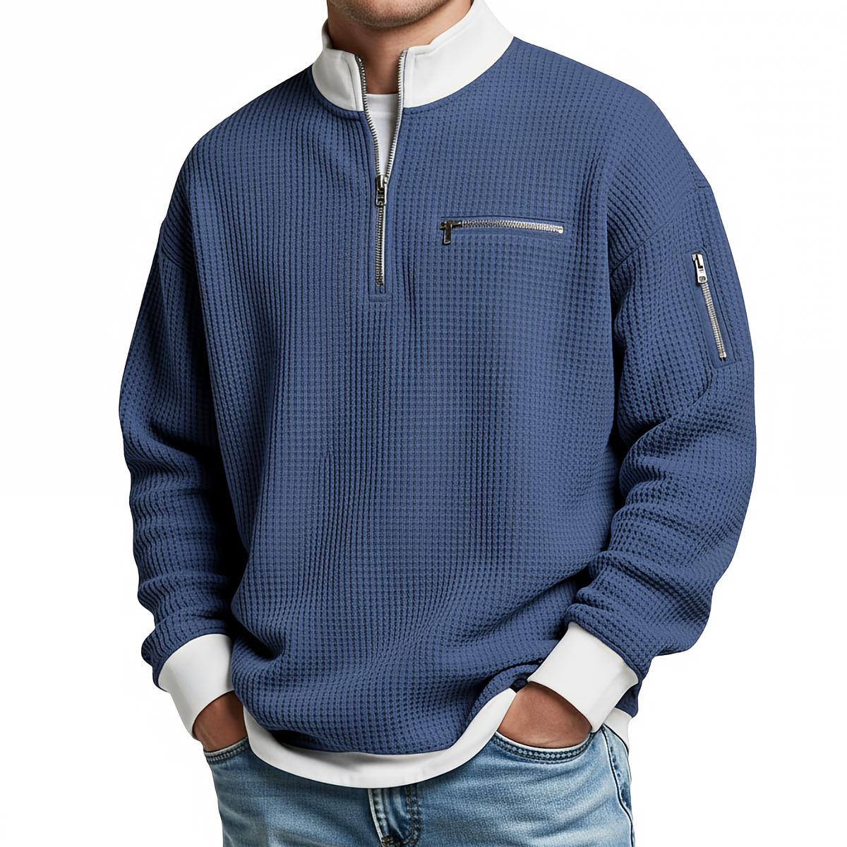 HUGO LAURENT™ | Sweater | Waffle-Knit Sweater with Half-Zip