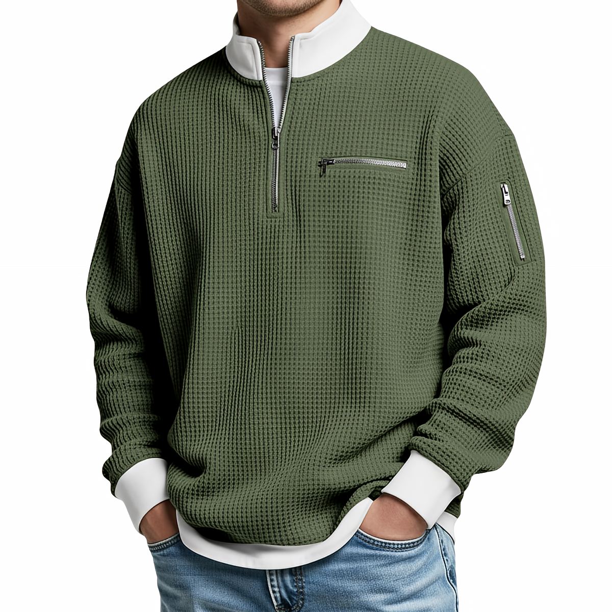 HUGO LAURENT™ | Sweater | Waffle-Knit Sweater with Half-Zip