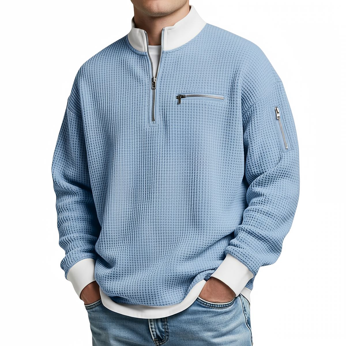HUGO LAURENT™ | Sweater | Waffle-Knit Sweater with Half-Zip