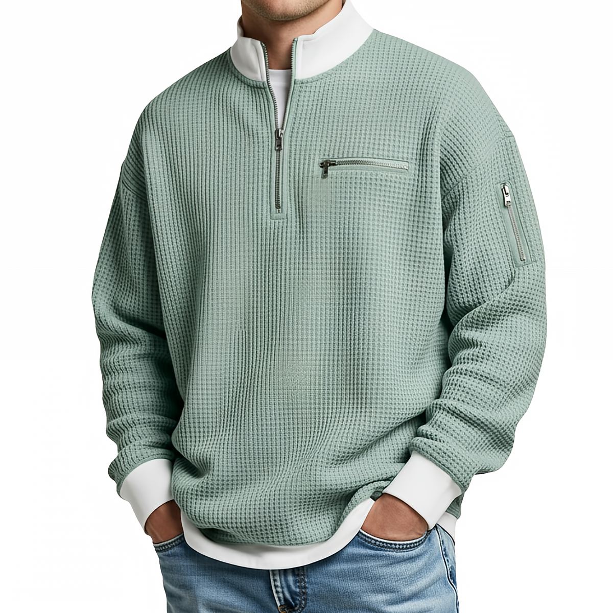 HUGO LAURENT™ | Sweater | Waffle-Knit Sweater with Half-Zip