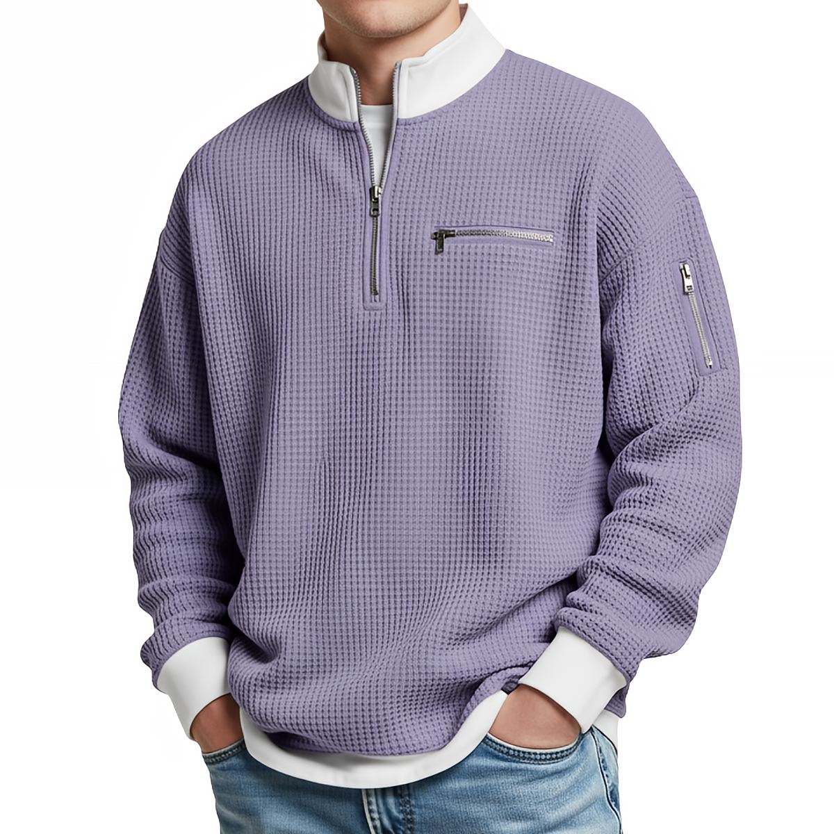 HUGO LAURENT™ | Sweater | Waffle-Knit Sweater with Half-Zip