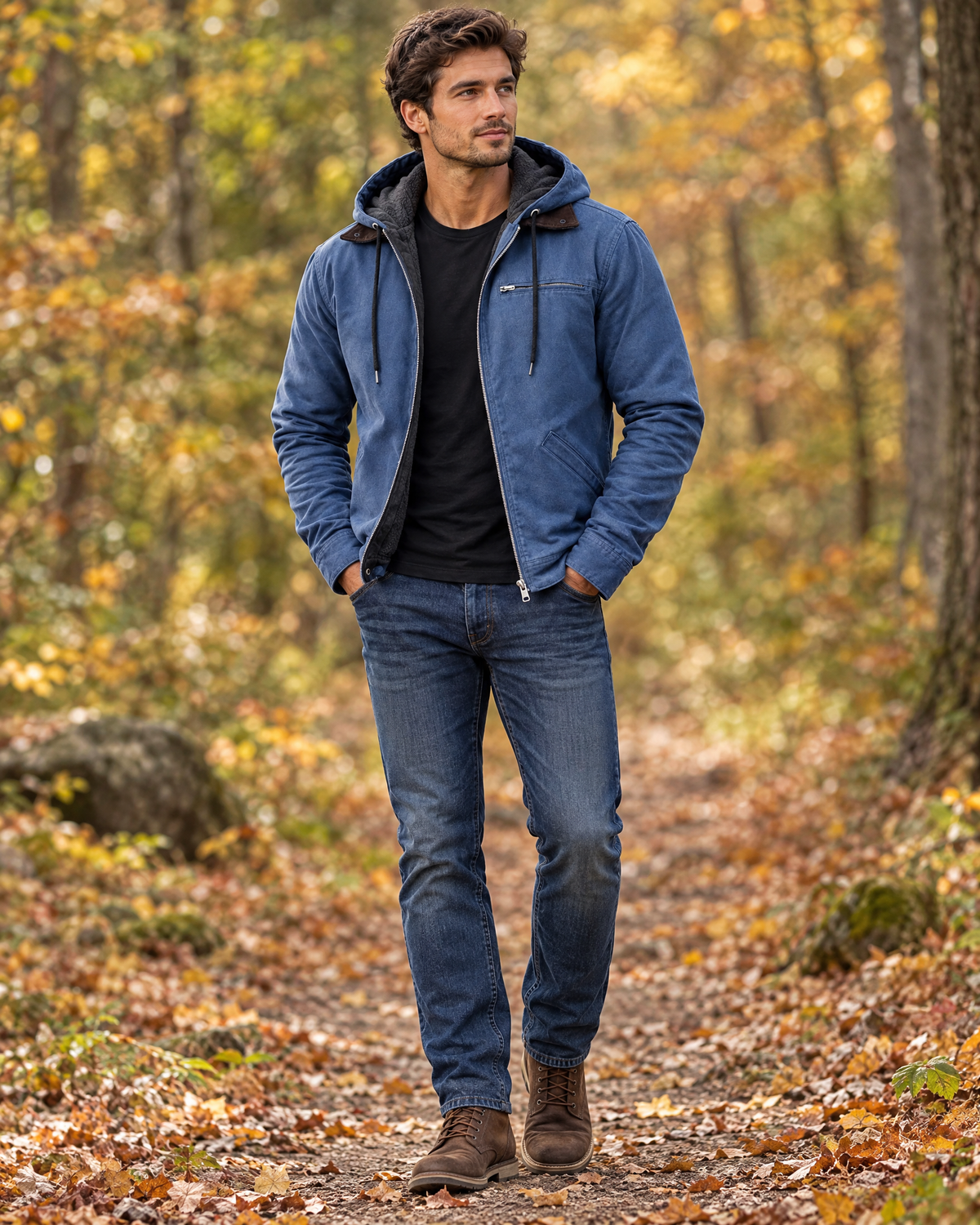 Canvas Hoodie Jacket For Men Blue