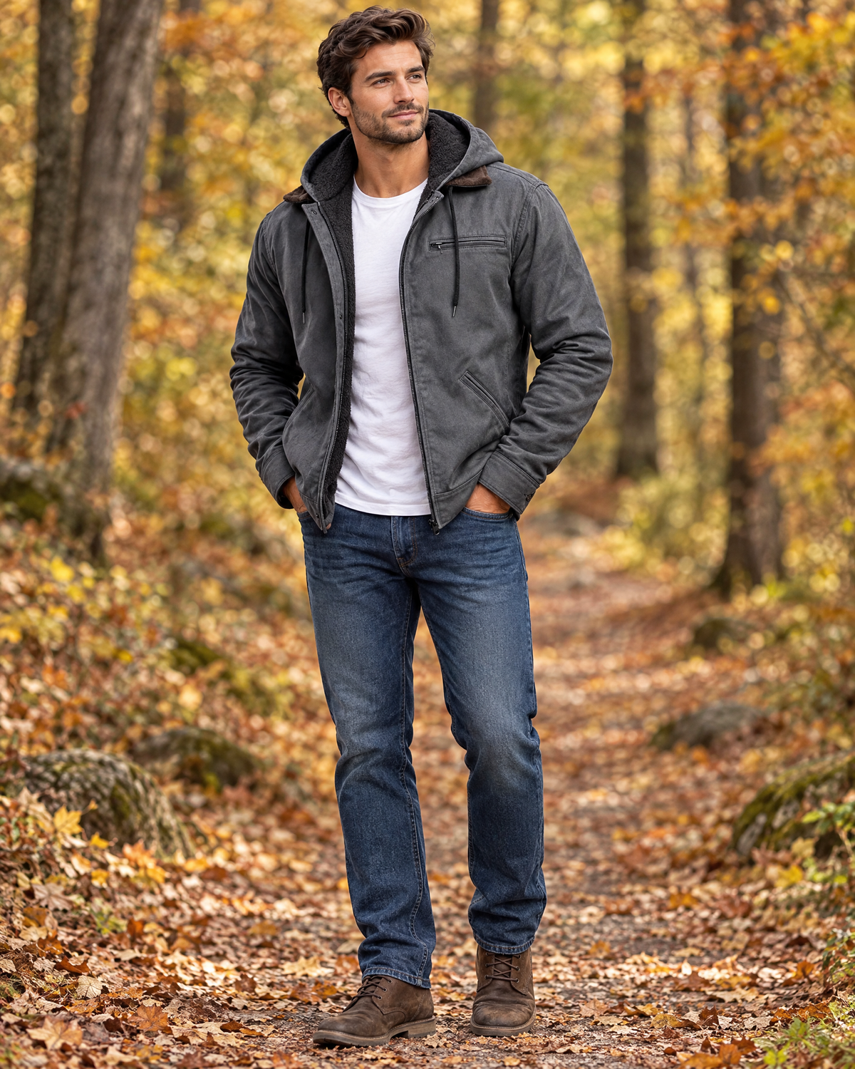 Canvas Hoodie Jacket For Men Gray