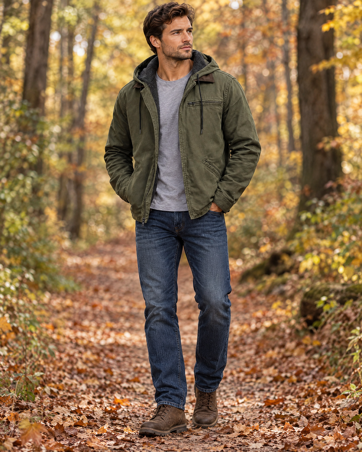 Canvas Hoodie Jacket For Men Green