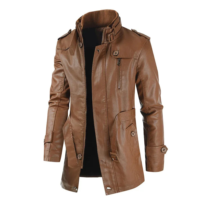HUGO LAURENT™ | Elegant Long Leather Biker Jacket