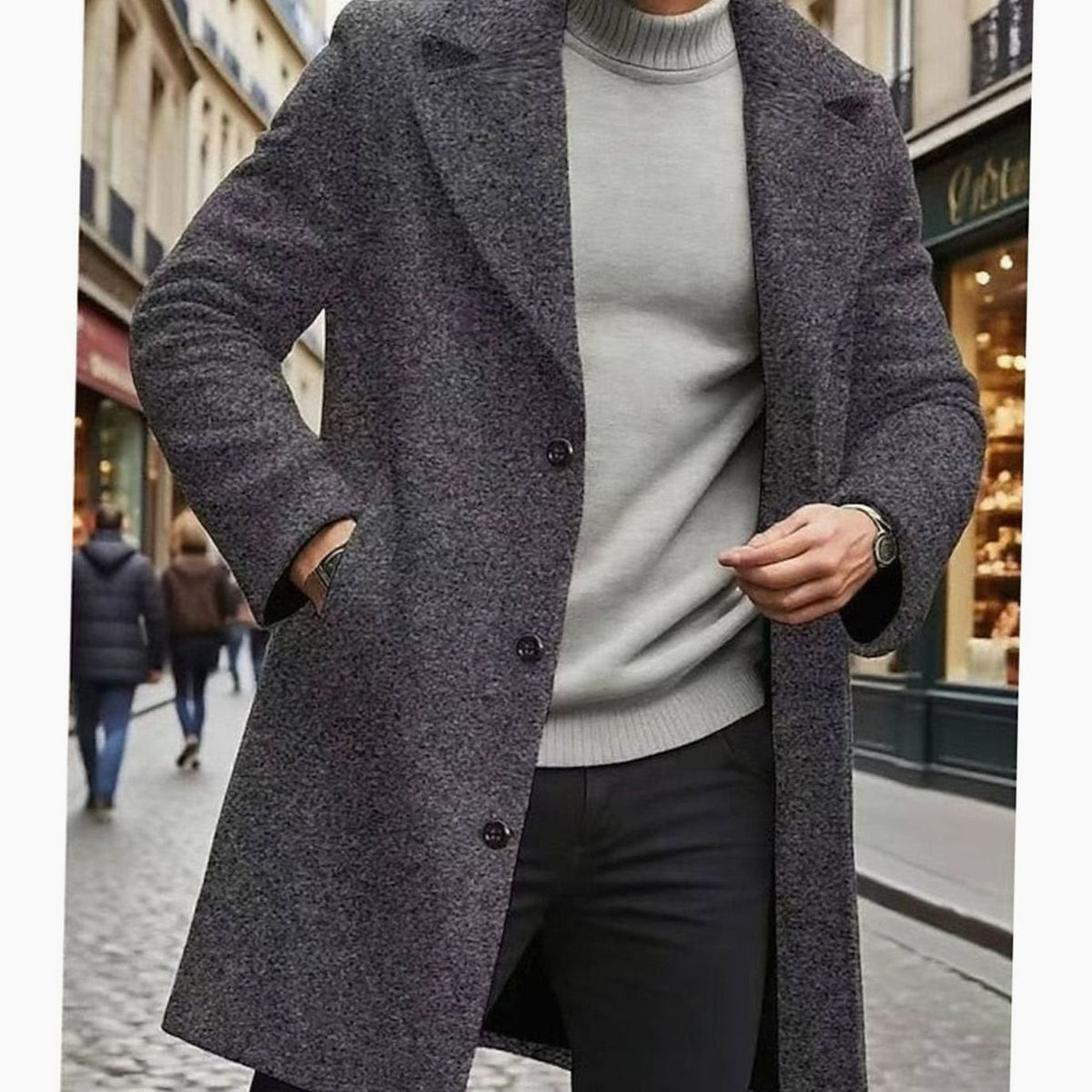 HUGO LAURENT™ | Classic Long Wool Coat Single-Breasted Overcoat