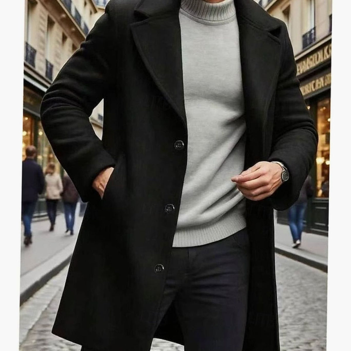 HUGO LAURENT™ | Classic Long Wool Coat Single-Breasted Overcoat