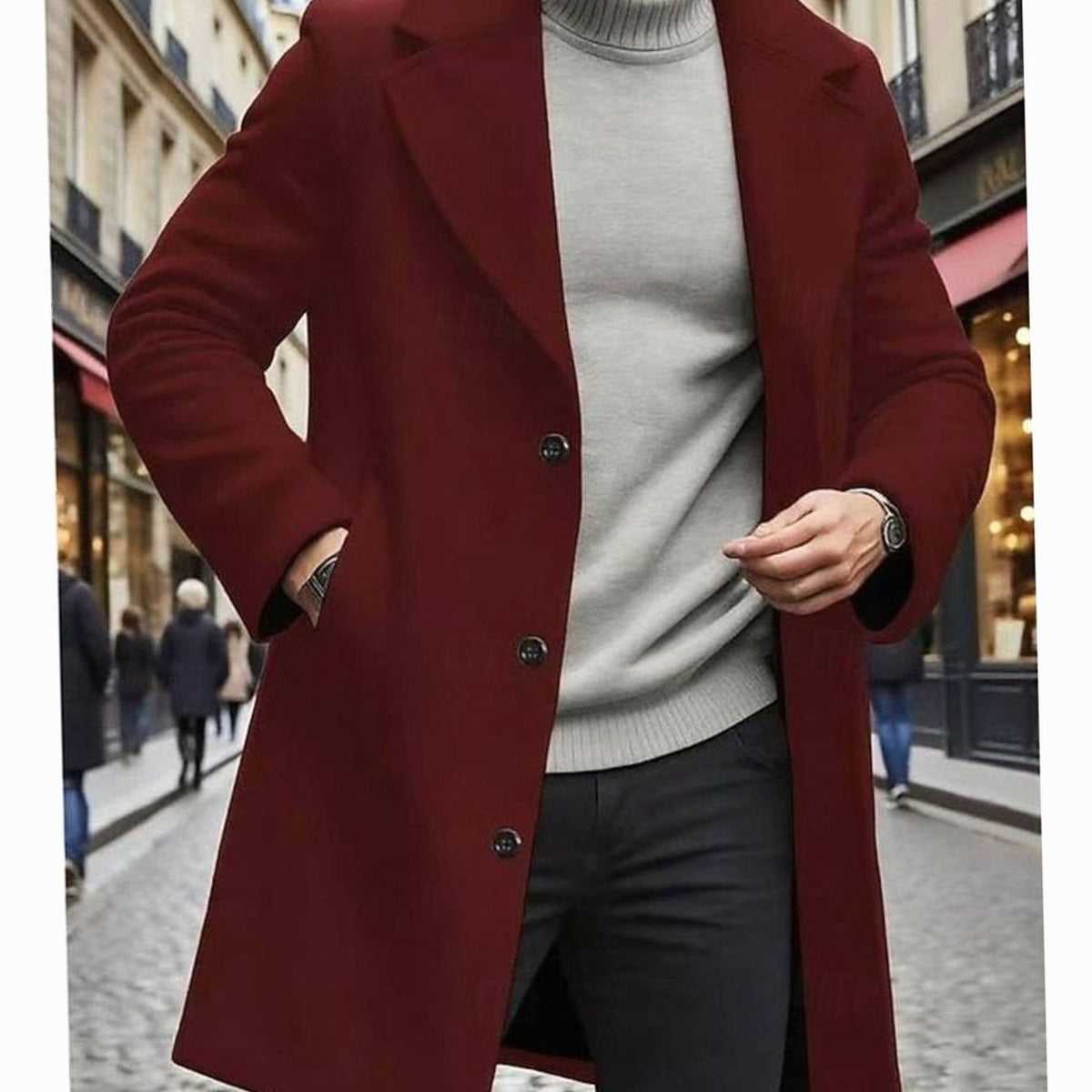 HUGO LAURENT™ | Classic Long Wool Coat Single-Breasted Overcoat
