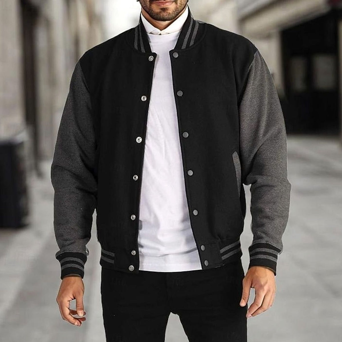HUGO LAURENT™ | Classic Varsity Bomber Jacket with Ribbed Trim and Snap Buttons