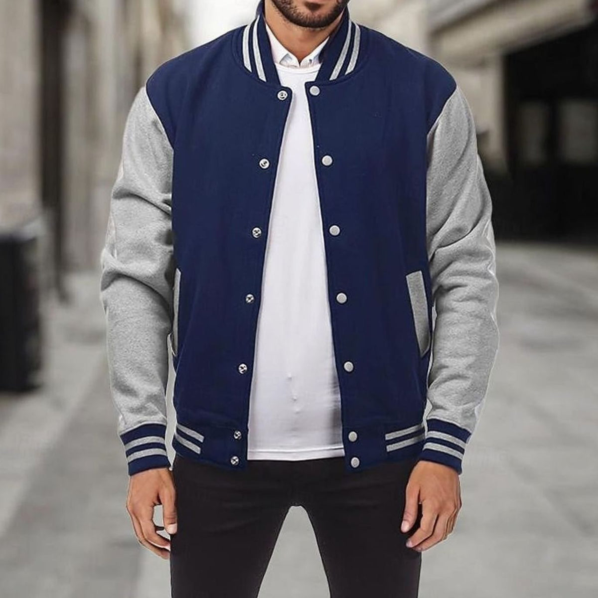 HUGO LAURENT™ | Classic Varsity Bomber Jacket with Ribbed Trim and Snap Buttons
