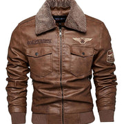 HUGO LAURENT™ | Faux Leather Sherpa-Collar Aviator Bomber Jacket
