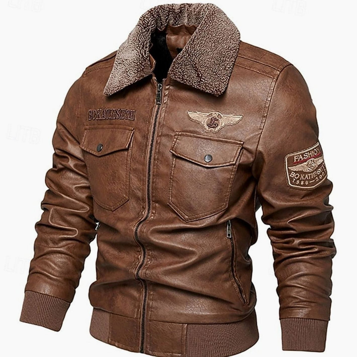 HUGO LAURENT™ | Faux Leather Sherpa-Collar Aviator Bomber Jacket