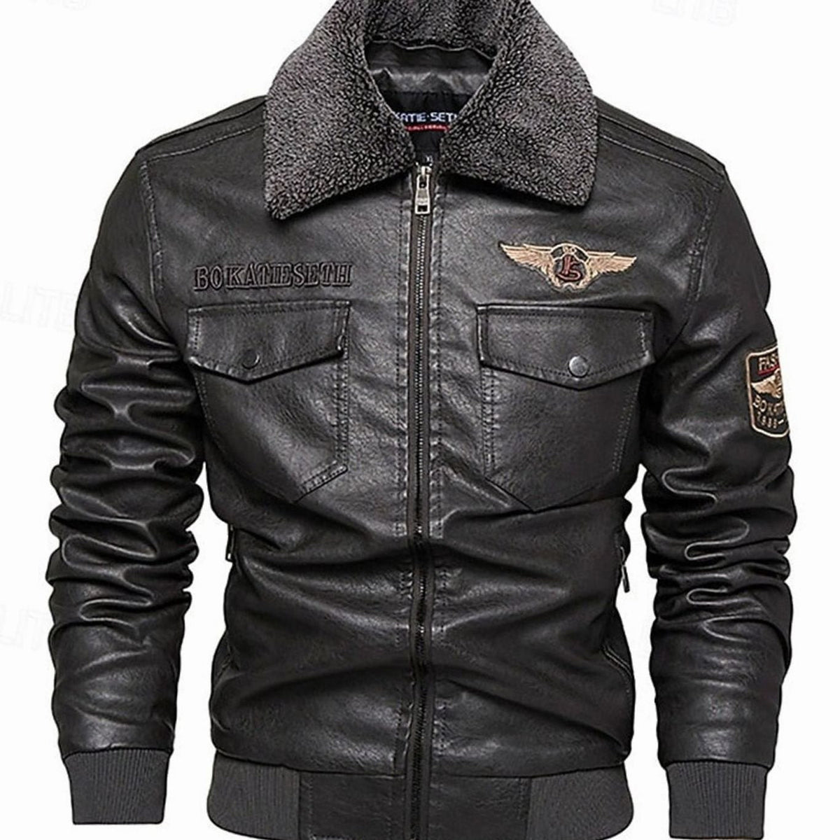 HUGO LAURENT™ | Faux Leather Sherpa-Collar Aviator Bomber Jacket
