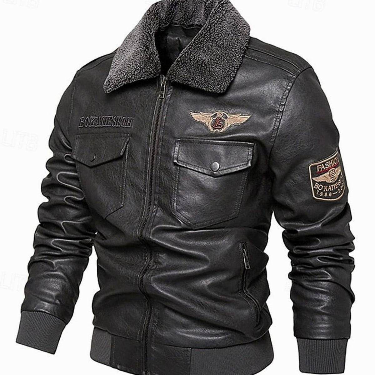 HUGO LAURENT™ | Faux Leather Sherpa-Collar Aviator Bomber Jacket
