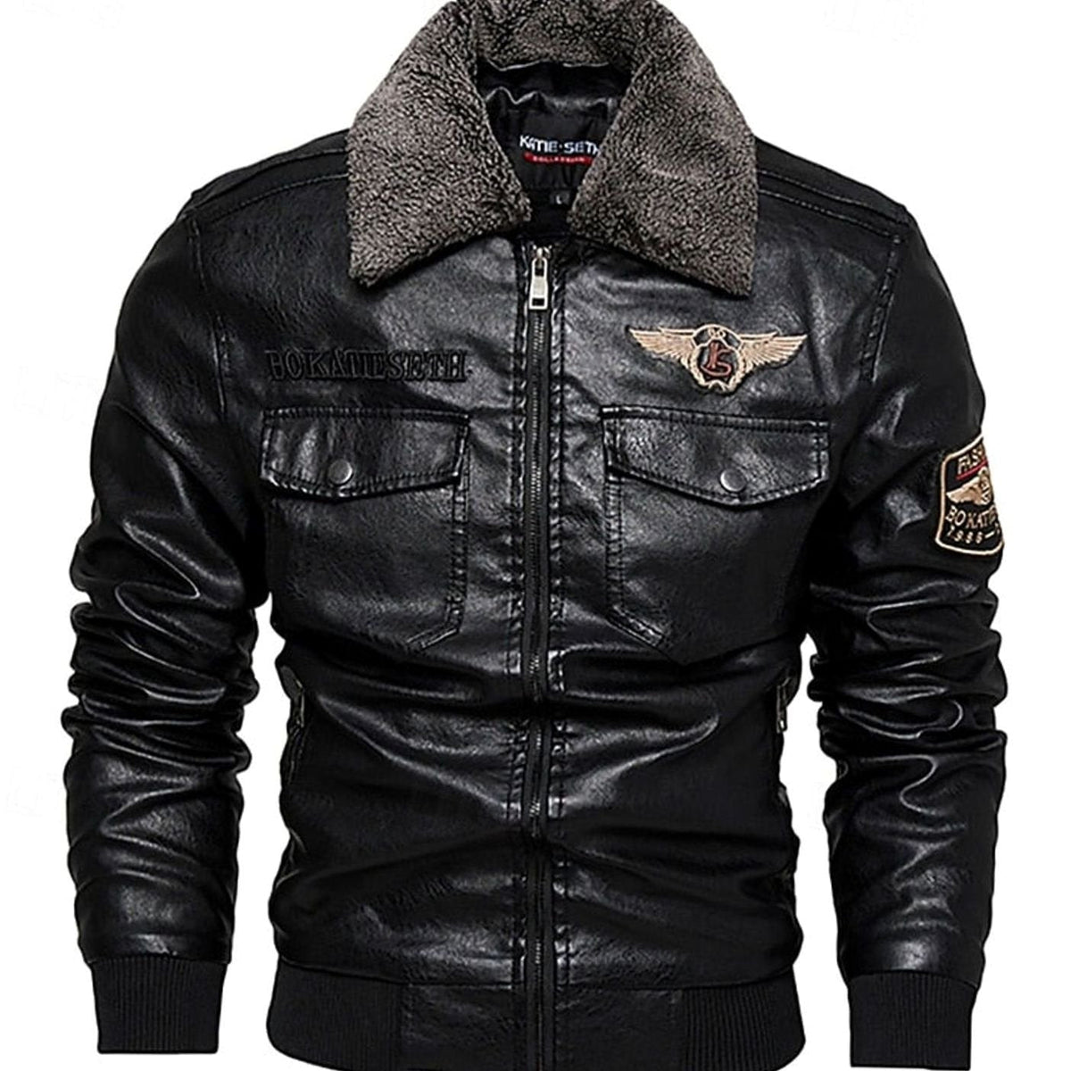 HUGO LAURENT™ | Faux Leather Sherpa-Collar Aviator Bomber Jacket