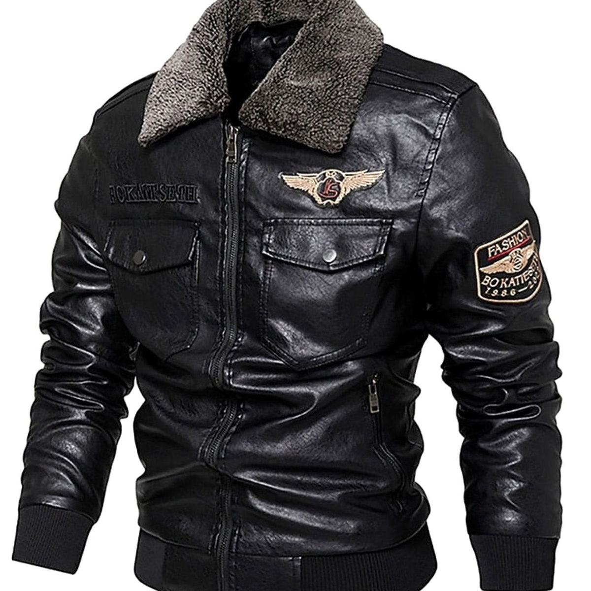 HUGO LAURENT™ | Faux Leather Sherpa-Collar Aviator Bomber Jacket