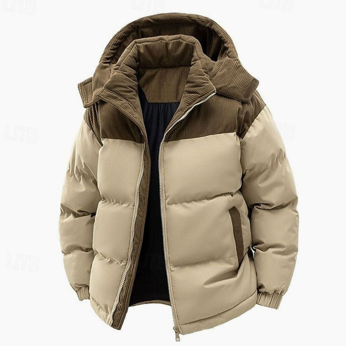 HUGO LAURENT™ | Quilted Hooded Two-Tone Corduroy Puffer Jacket
