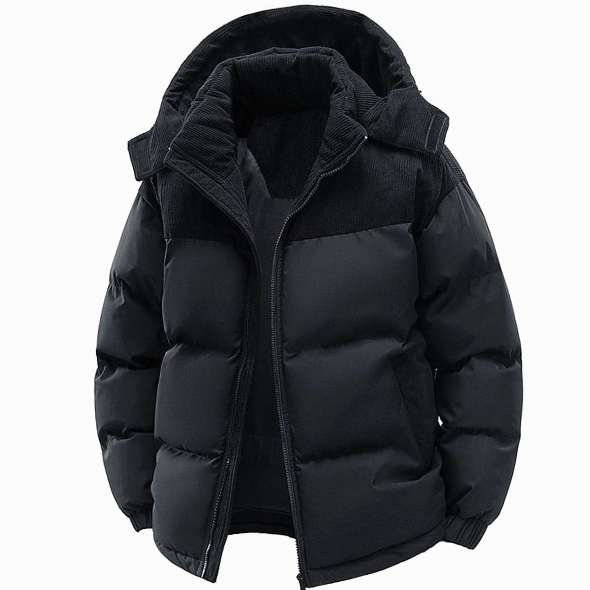 HUGO LAURENT™ | Quilted Hooded Two-Tone Corduroy Puffer Jacket