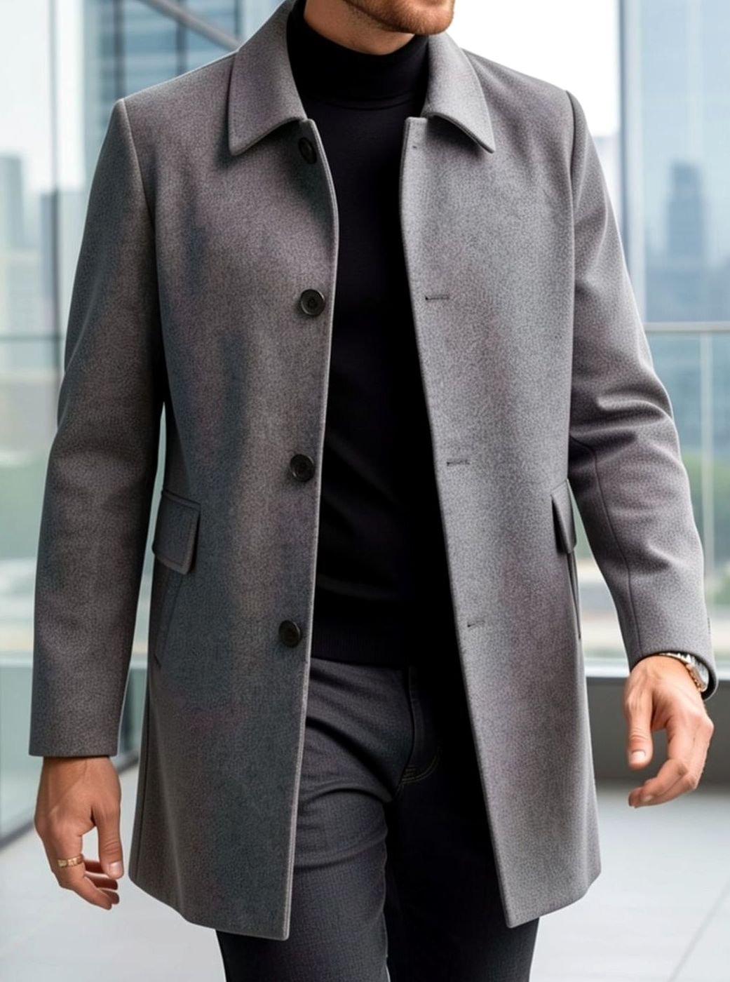 HUGO LAURENT™ | Single-Breasted Wool Overcoat with Classic Collar