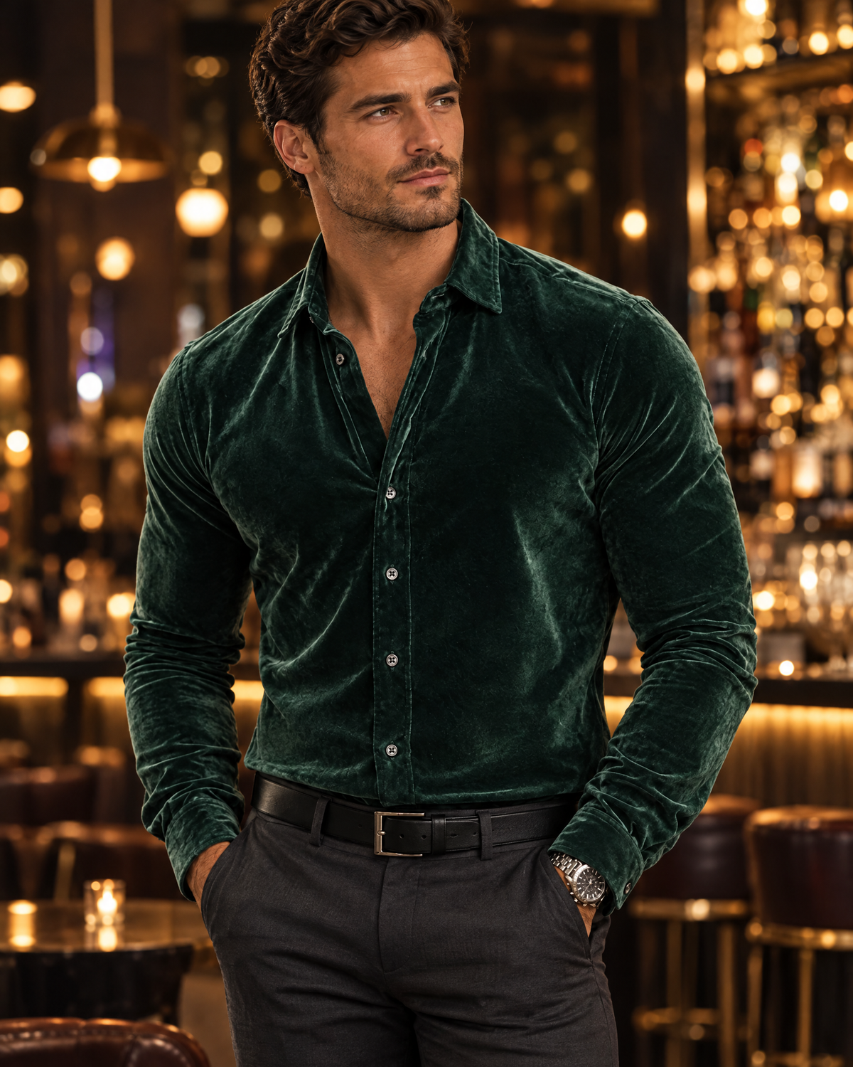 Velvet Shirt For Men Green