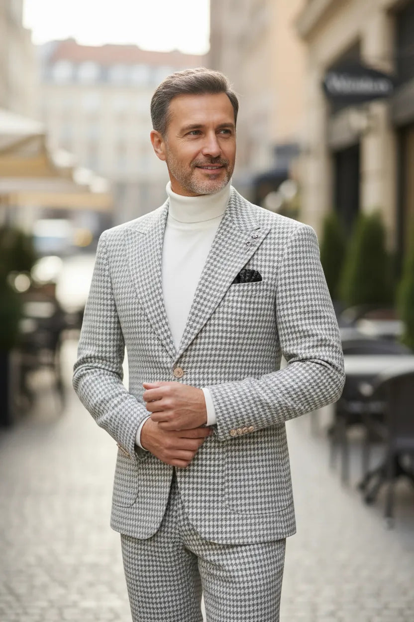 HUGO LAURENT™ | Men's Classic Fit Houndstooth Tweed 2-Piece Suit