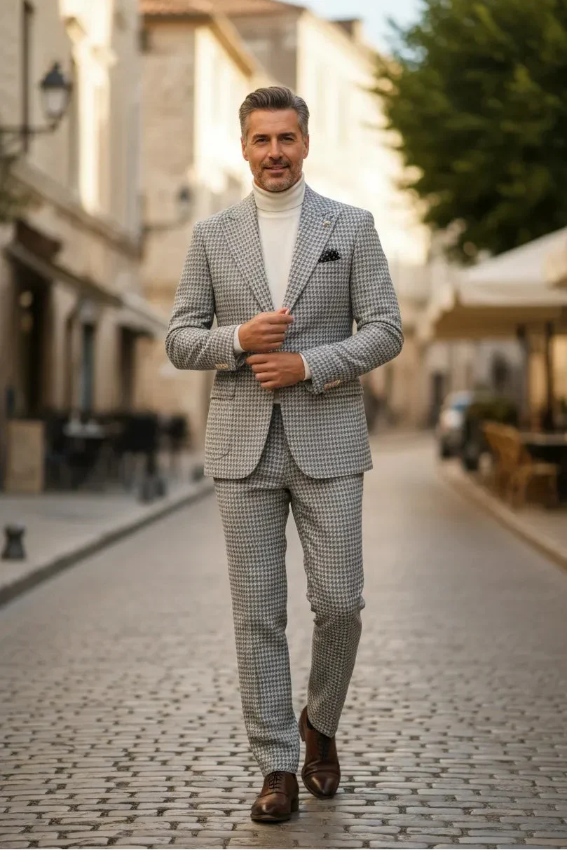 HUGO LAURENT™ | Men's Classic Fit Houndstooth Tweed 2-Piece Suit