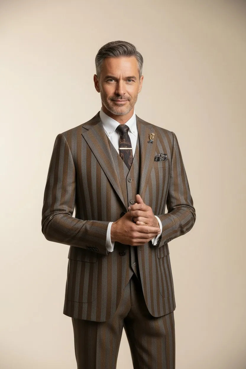 HUGO LAURENT™ | Men's Modern Wide-Stripe 3-Piece Suits