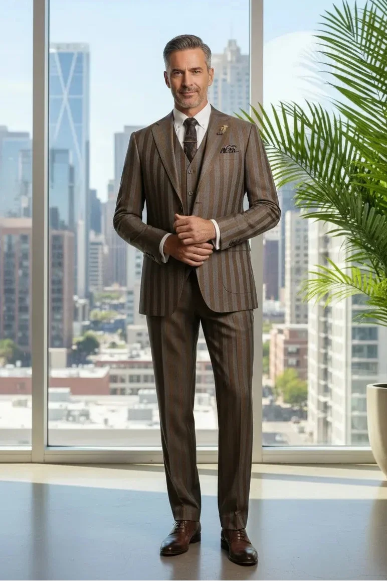 HUGO LAURENT™ | Men's Modern Wide-Stripe 3-Piece Suits
